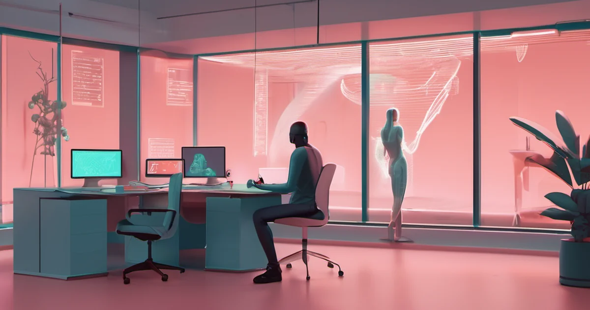 AI-generated conceptual illustration accompanying: Salesforce Enhances Service Cloud with AI Agents and Hybrid Workforce Tools